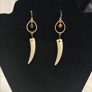 Elegant Gold and Cream Faux Horn Dangle Earrings